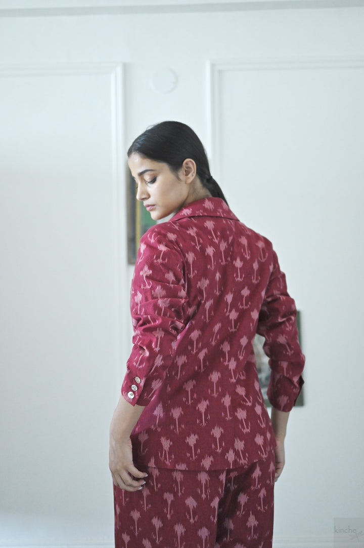 Beirut, Ikat Weave Blazer in Deep Red
