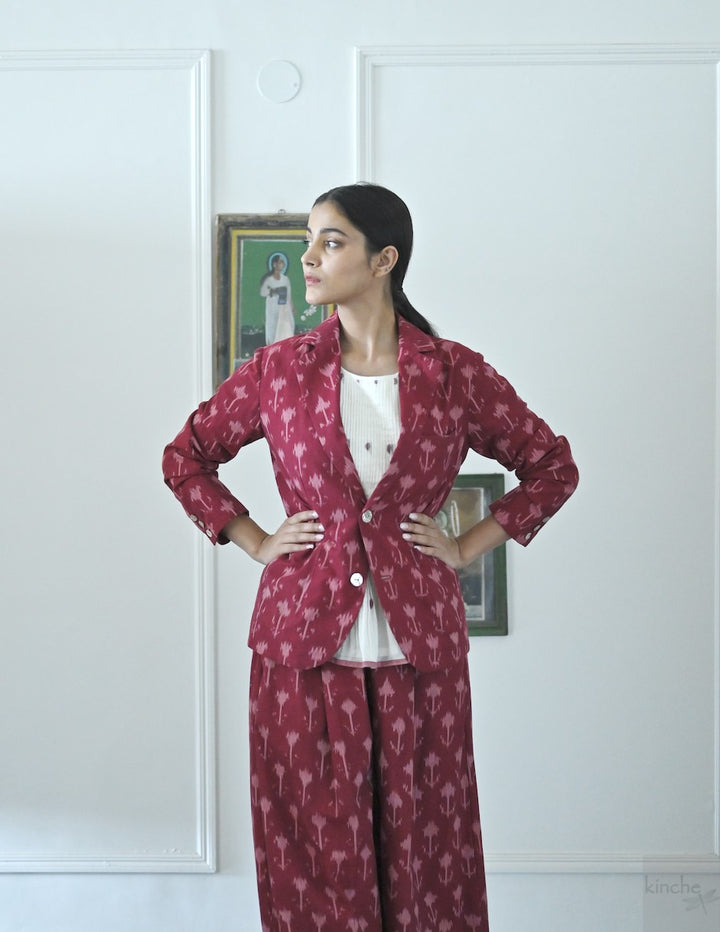 Beirut, Ikat Weave Blazer in Deep Red