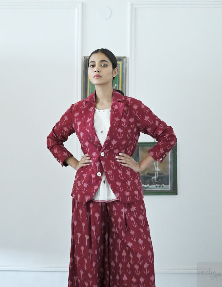 Beirut, Ikat Weave Blazer in Deep Red