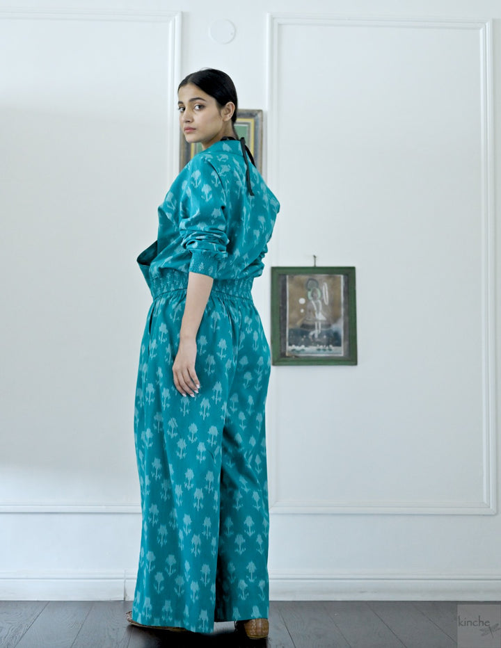 Termez,  Ikat weave Coord, Bomber & Trousers in Turquoise