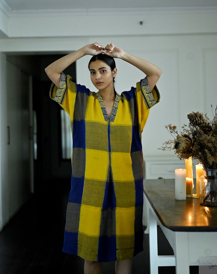 Ochre, Handmade upcycled Cotton Silk Saree Cocoon Dress