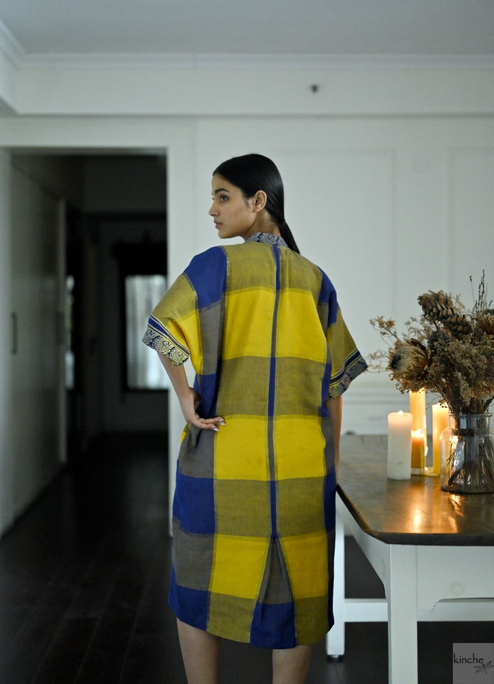 Ochre, Handmade upcycled Cotton Silk Saree Cocoon Dress