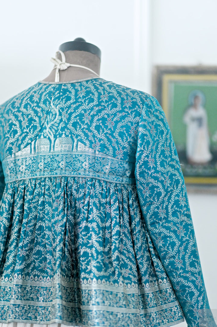 Saba, Kinche Rare, Vintage Saree Kedia Blouse in Silver and Blue
