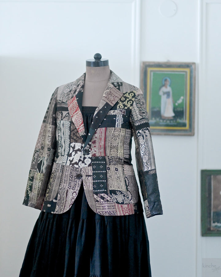 Sangam 14, Patchwork, Brocade Silk  Saree, Up Cycled Blazer, Large