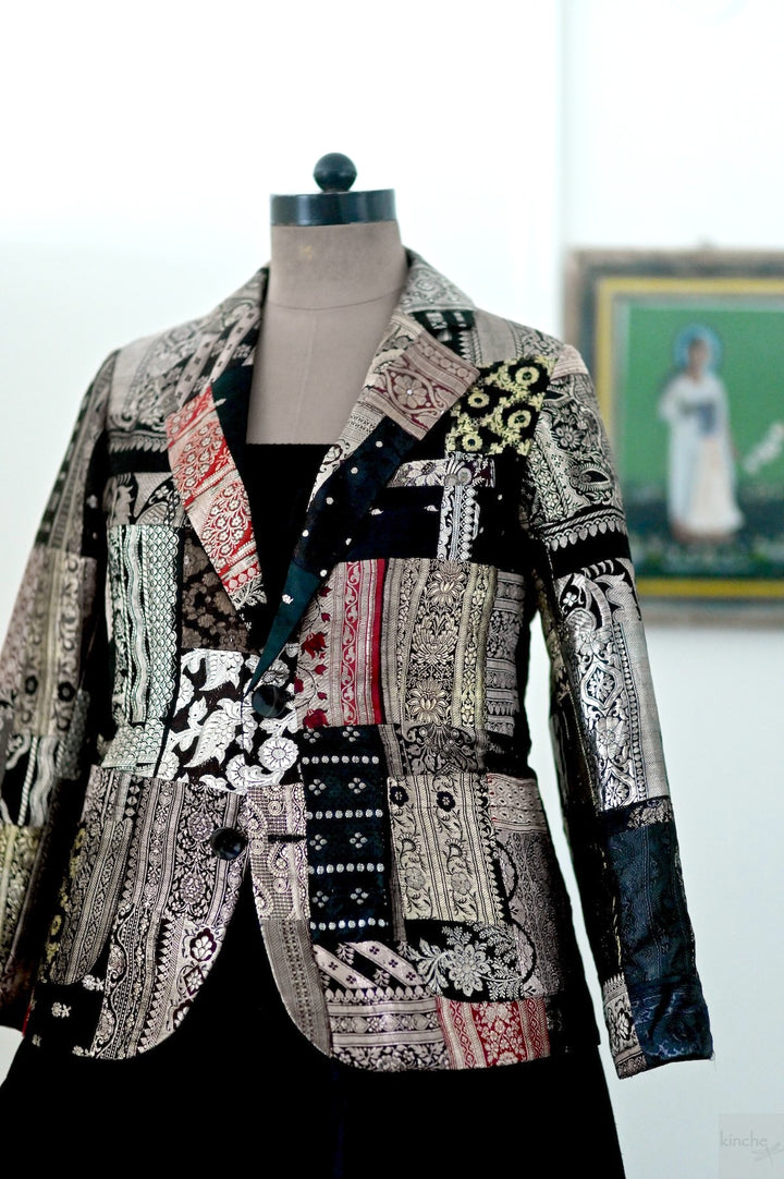 Silk Zari patchwork blazer by Kinche