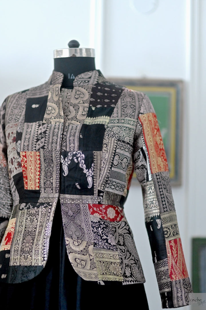 Large, Sangam 12, Patchwork, Brocade Silk  Saree, Up Cycled Short Jacket