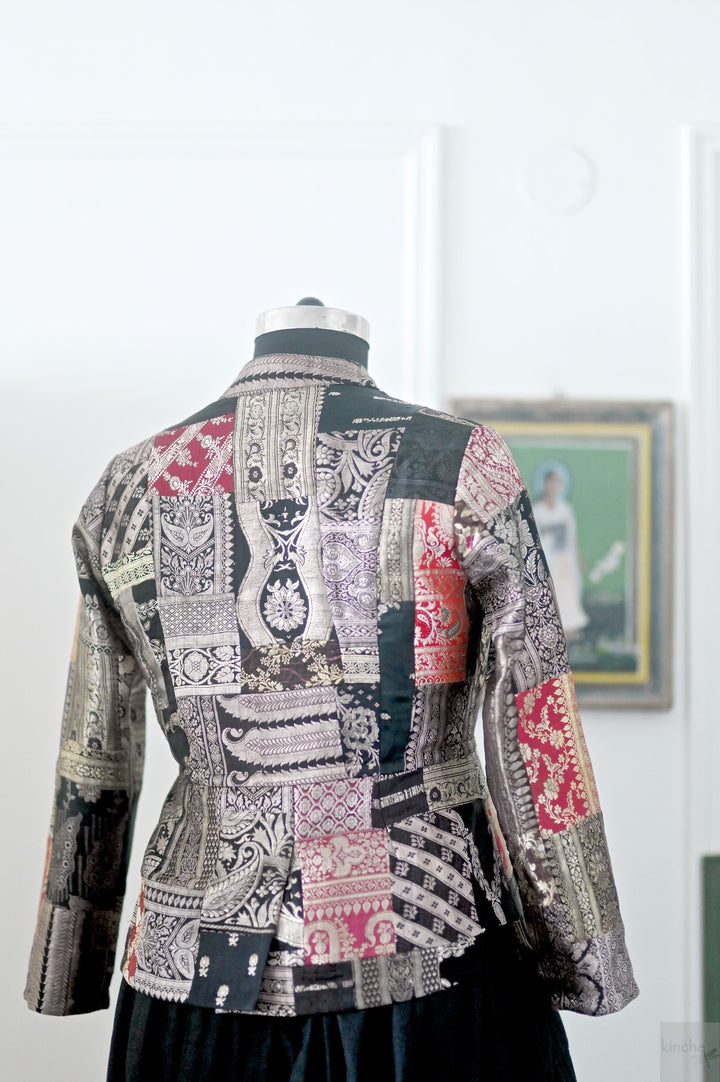 Large, Sangam 12, Patchwork, Brocade Silk  Saree, Up Cycled Short Jacket