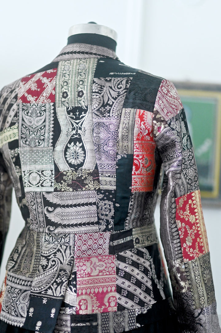 Large, Sangam 12, Patchwork, Brocade Silk  Saree, Up Cycled Short Jacket