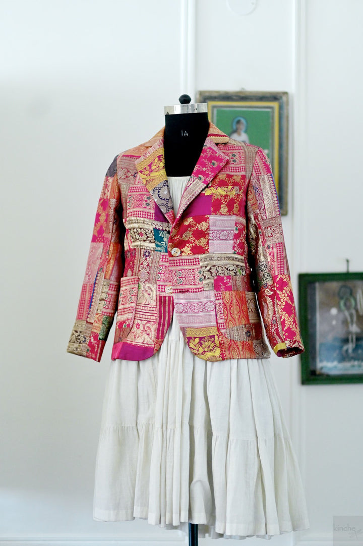 Sangam 15, Patchwork, Brocade Silk  Saree, Up Cycled Blazer, Large