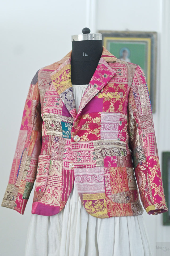 Sangam 15, Patchwork, Brocade Silk  Saree, Up Cycled Blazer, Large