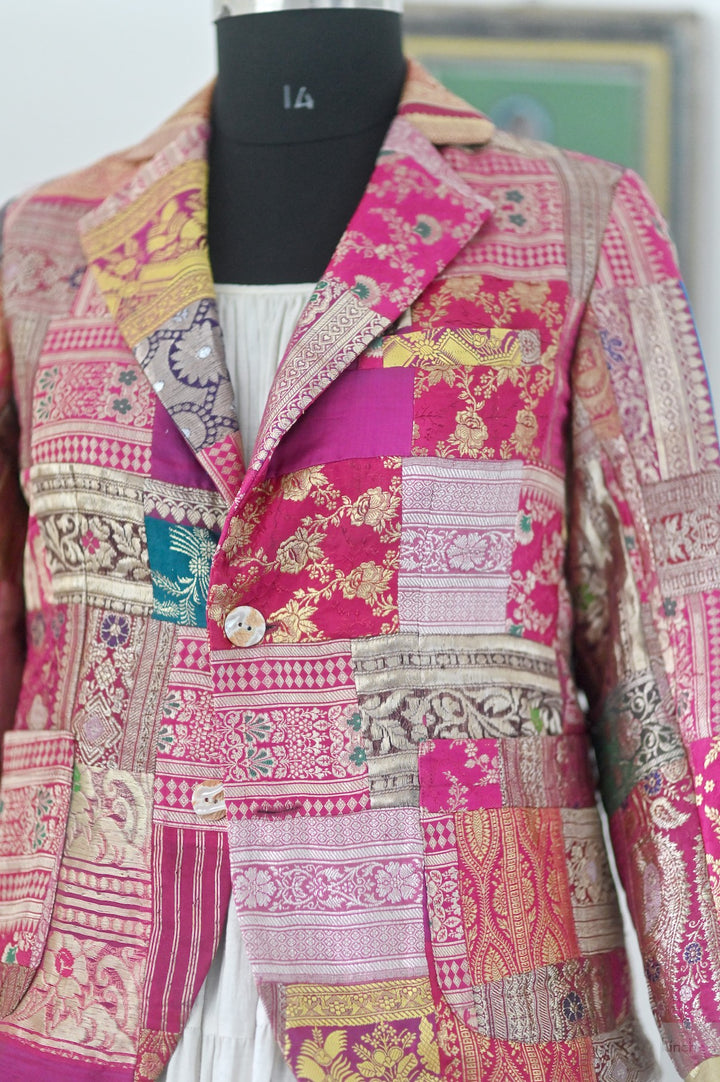 Sangam 15, Patchwork, Brocade Silk  Saree, Up Cycled Blazer, Large