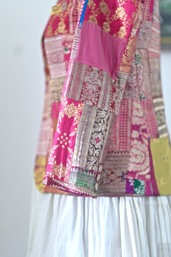 Sangam 15, Patchwork, Brocade Silk  Saree, Up Cycled Blazer, Large