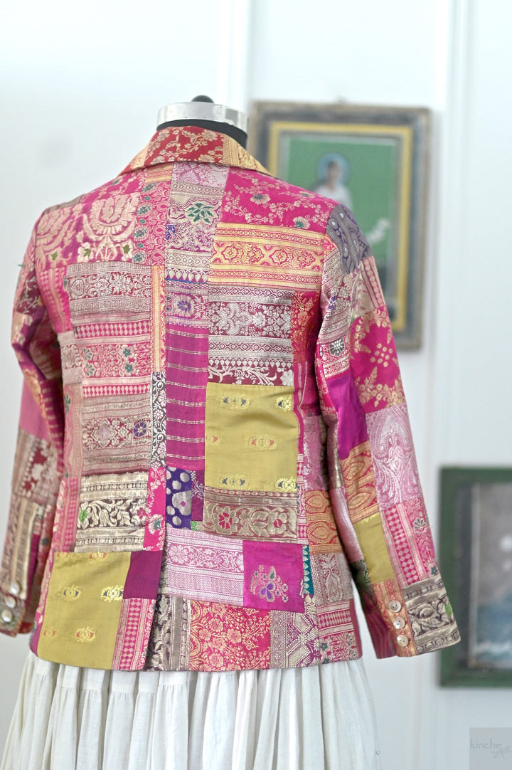 Sangam 15, Patchwork, Brocade Silk  Saree, Up Cycled Blazer, Large
