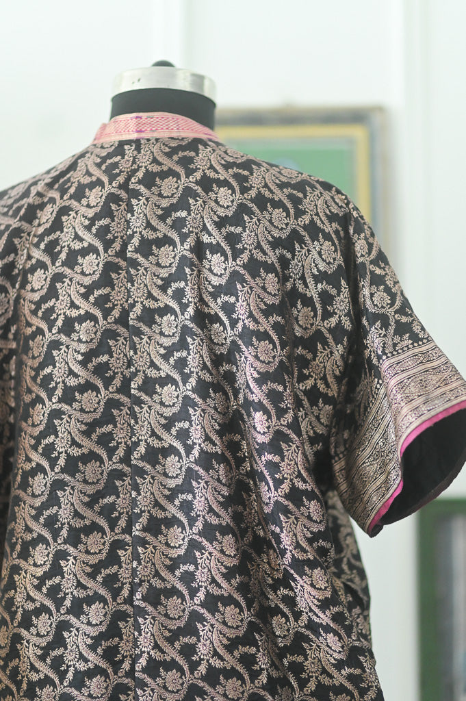 Arfa, Vintage Katan Silk Saree Kaftan Dress in Medium-Large