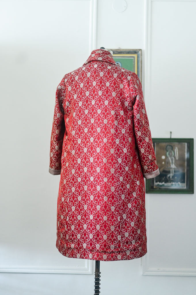 Chashme Shahi 1, Long Robe Style Coat made with Vintage Zari Silk in Fuchia unisex