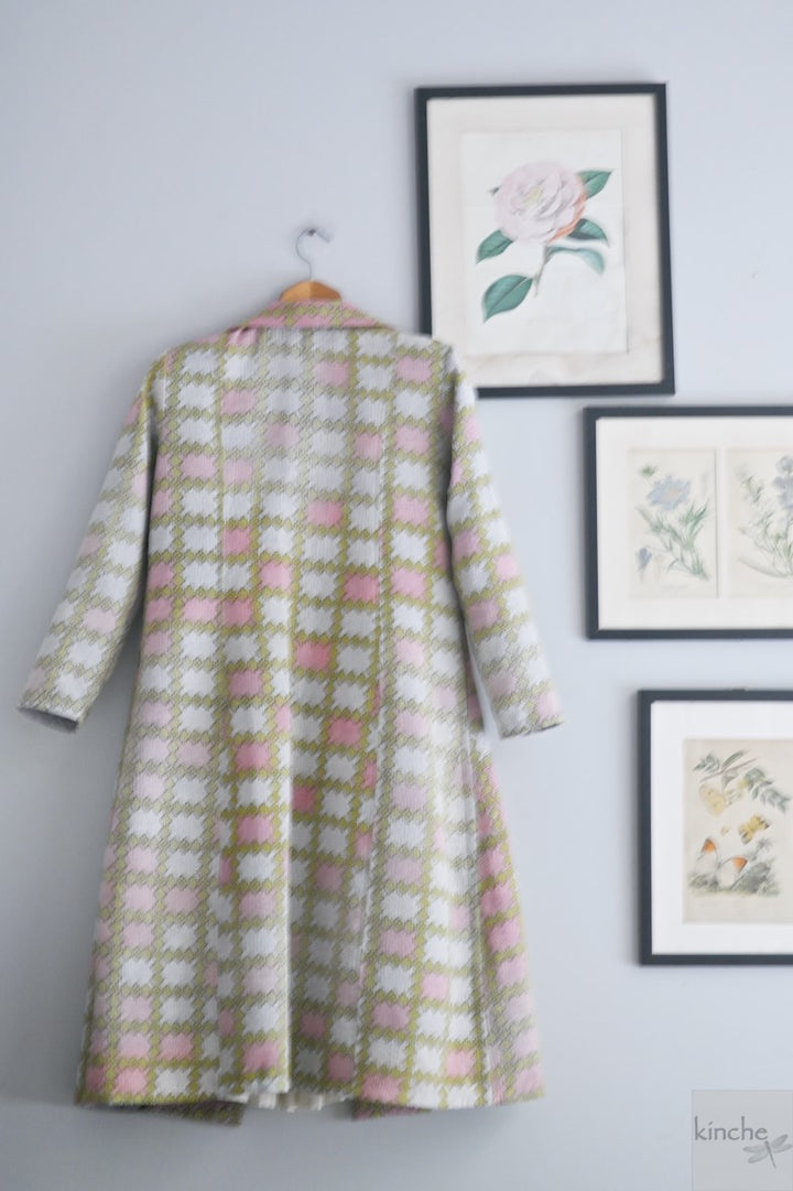 XL, Hilda, Vintage Quilt Long Coat with Brass Buttons, Sustainably Made, Bust 38 Inches - kinchecom