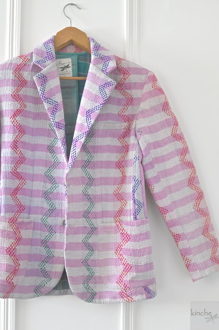 August, Sustainably made Kantha Blazer, One of a Kind Chest/Bust 40 - kinchecom