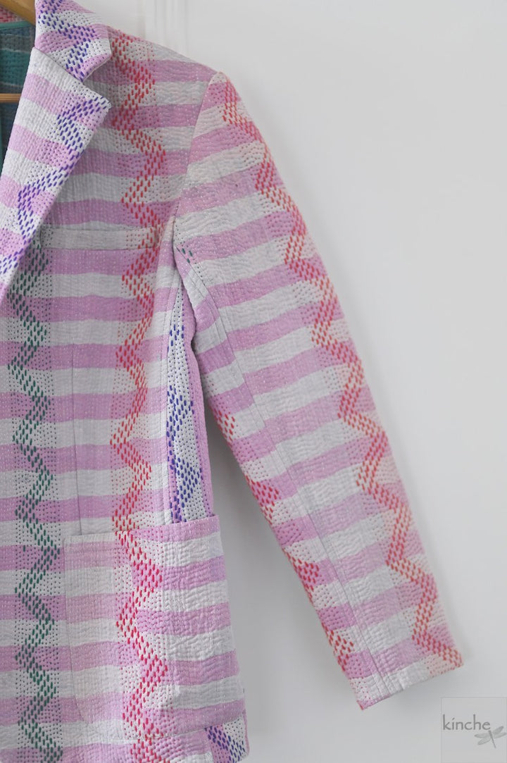 August, Sustainably made Kantha Blazer, One of a Kind Chest/Bust 40 - kinchecom
