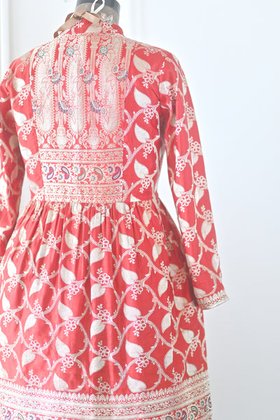 Zara, Antique Silk Zari and Deep Red Color Long Flared Coat