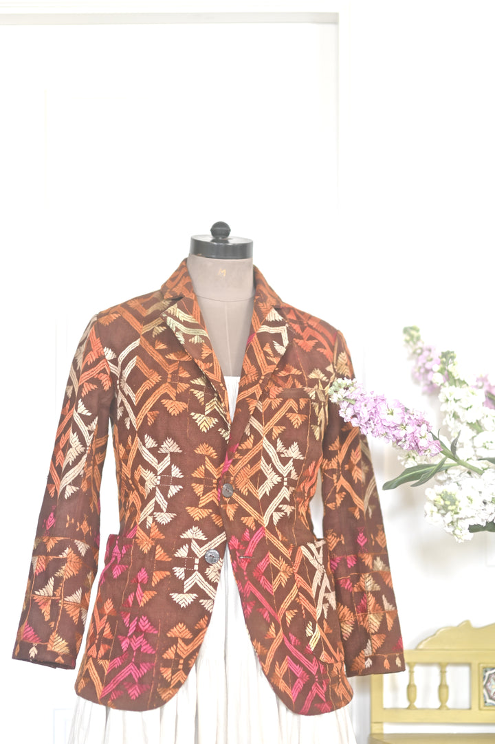 Onkar, Women's Blazer in Size Medium,  Made of Antique Phulkari Chaddar/ One of a Kind - kinchecom