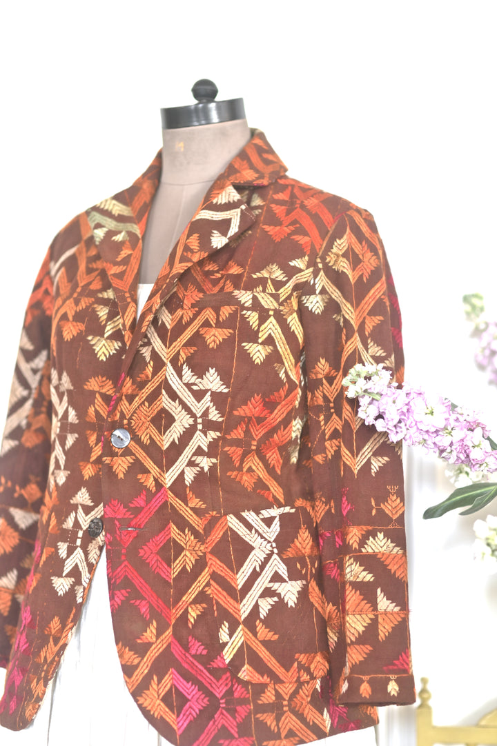 Onkar, Women's Blazer in Size Medium,  Made of Antique Phulkari Chaddar/ One of a Kind - kinchecom