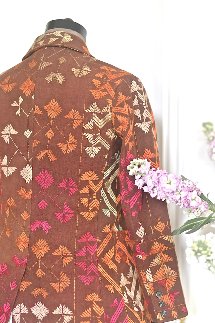 Onkar, Women's Blazer in Size Medium,  Made of Antique Phulkari Chaddar/ One of a Kind - kinchecom