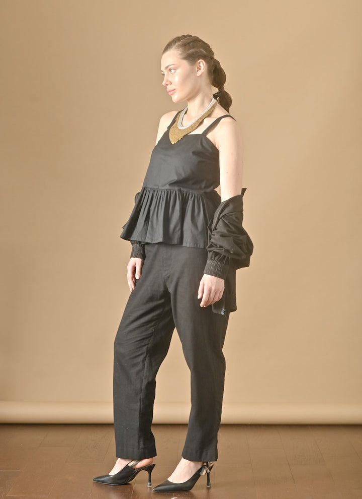 Pansy, Handmade Poplin Peplum Singlet, Elastic Back - kinchecom