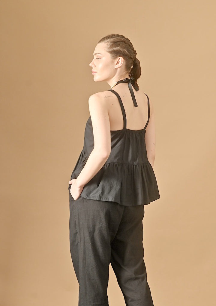 Pansy, Handmade Poplin Peplum Singlet, Elastic Back - kinchecom