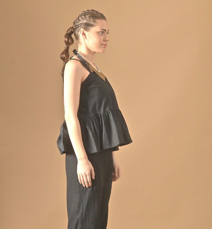 Pansy, Handmade Poplin Peplum Singlet, Elastic Back - kinchecom