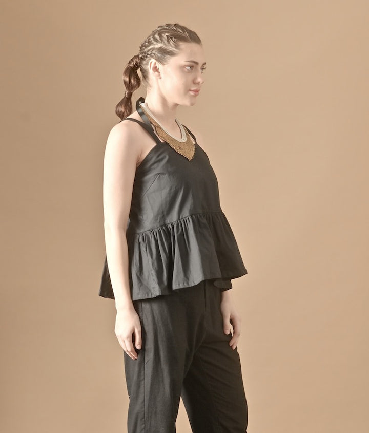 Pansy, Handmade Poplin Peplum Singlet, Elastic Back - kinchecom