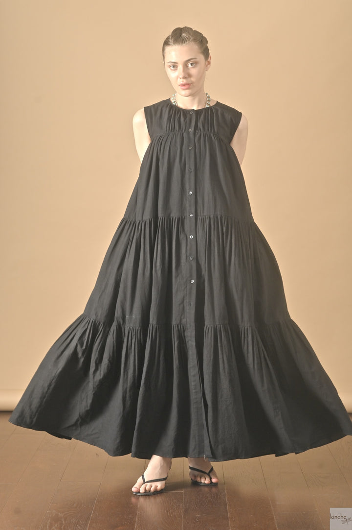 Poppy, Long Cotton Maxi Dress, Front Open, Sustainably Made - kinchecom