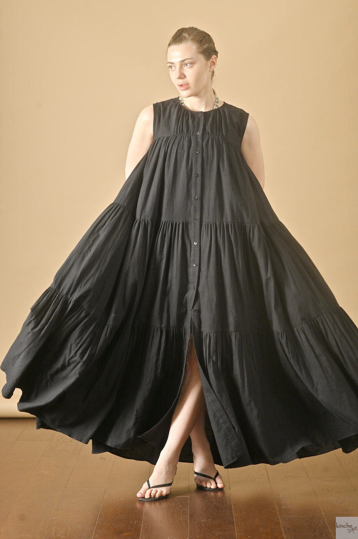 Poppy, Long Cotton Maxi Dress, Front Open, Sustainably Made - kinchecom