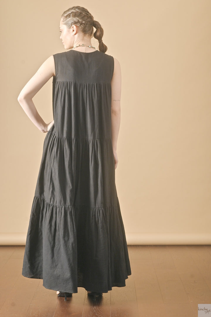 Poppy, Long Cotton Maxi Dress, Front Open, Sustainably Made - kinchecom