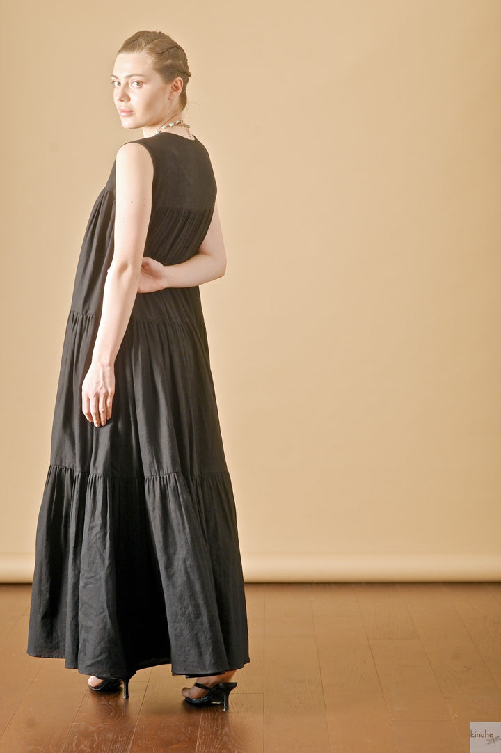 Poppy, Long Cotton Maxi Dress, Front Open, Sustainably Made - kinchecom