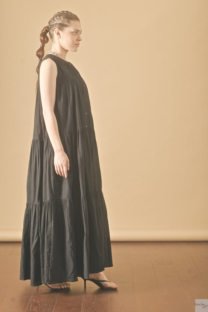 Poppy, Long Cotton Maxi Dress, Front Open, Sustainably Made - kinchecom