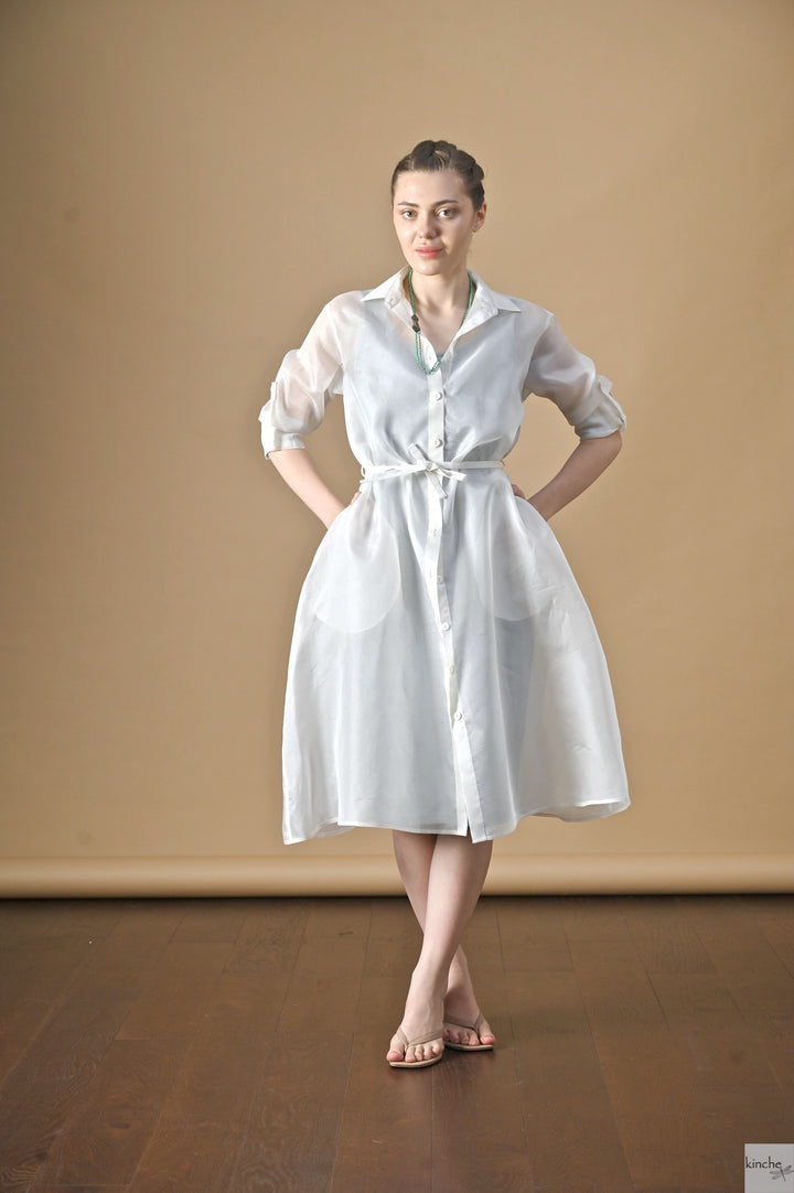 Organza Silk Sheer dress in White, kinche