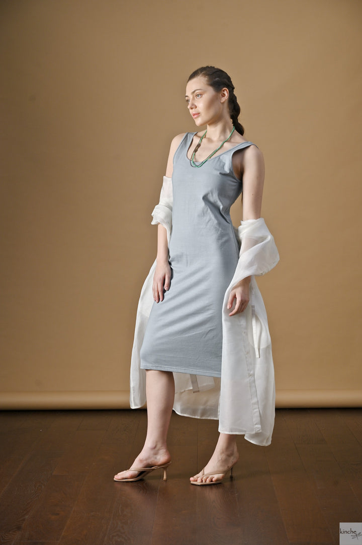 Frou-Frou, Organza Silk Coat Dress with Turquoise Lycra fitted Dress - kinchecom