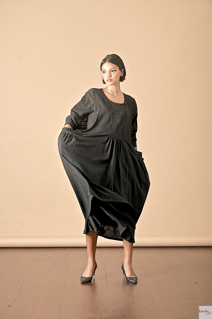 Kyoto, Black, Pinafore Style Dress in Dress - kinchecom