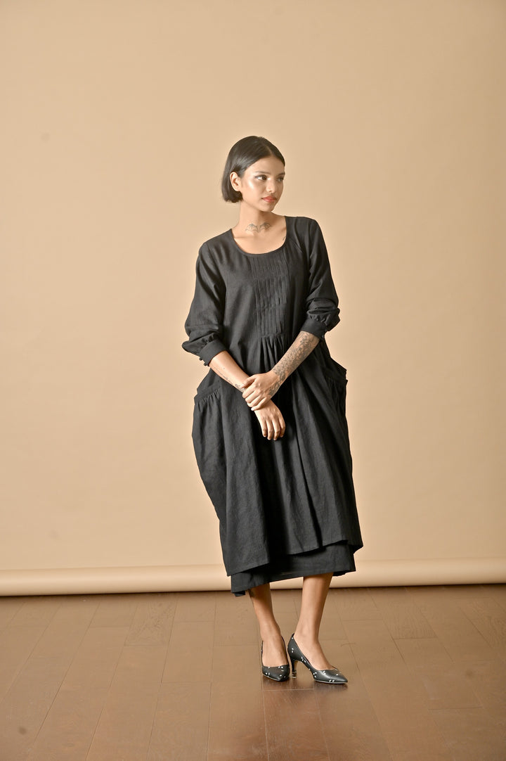 Kyoto, Black, Pinafore Style Dress in Dress - kinchecom