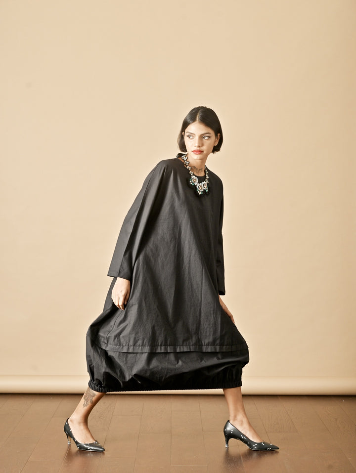 Eket, Handmade Black Khadi Coccon Dress - kinchecom