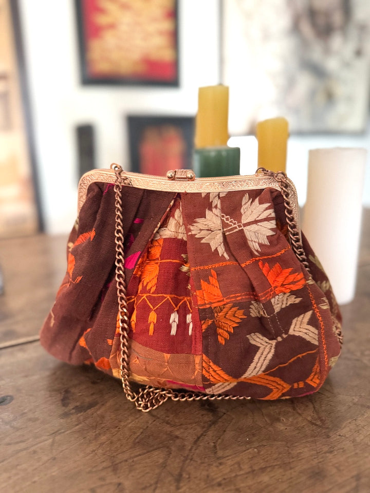 Sehar, Handmade Vintage Phulkari Clasp Handbag, One of a Kind, Medium