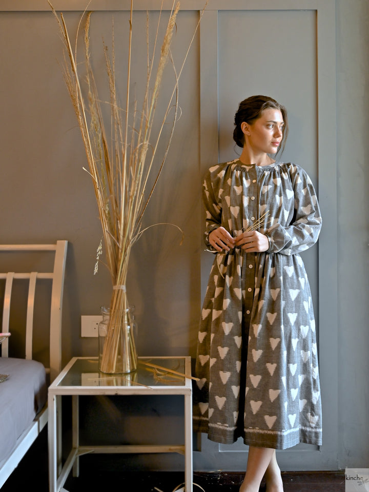 Lyre, Ikat Long Coat Dress, Smocking at Neck and Back - kinchecom