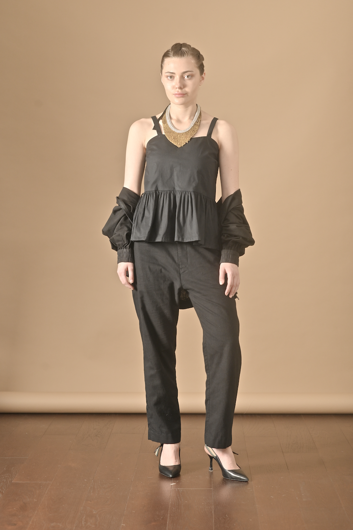 Pansy, Handmade Poplin Peplum Singlet, Elastic Back - kinchecom