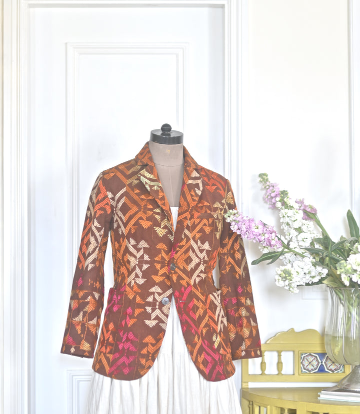 Onkar, Women's Blazer in Size Medium,  Made of Antique Phulkari Chaddar/ One of a Kind - kinchecom