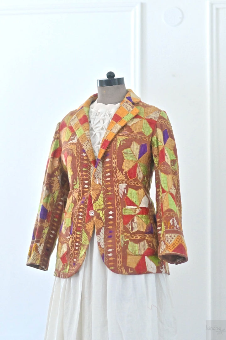 Prabh,  Size XXL Blazer, Made of Antique Phulkari Chaddar/ One of a Kind - kinchecom