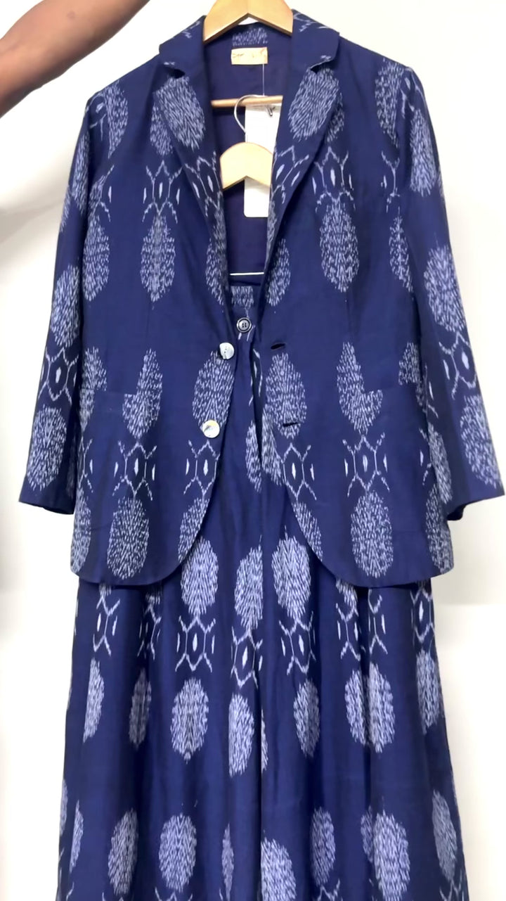 Bukhara, Handwoven Ikat Fabric Cotton Blazer & Indigo Pants, Sustainably made