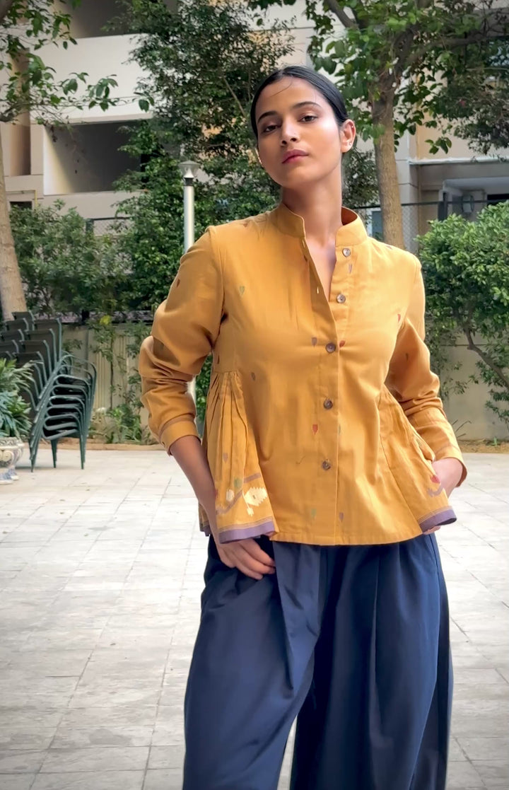 Mira, Handmade Jamdani Weave, Ochre Kedia Style Blouse