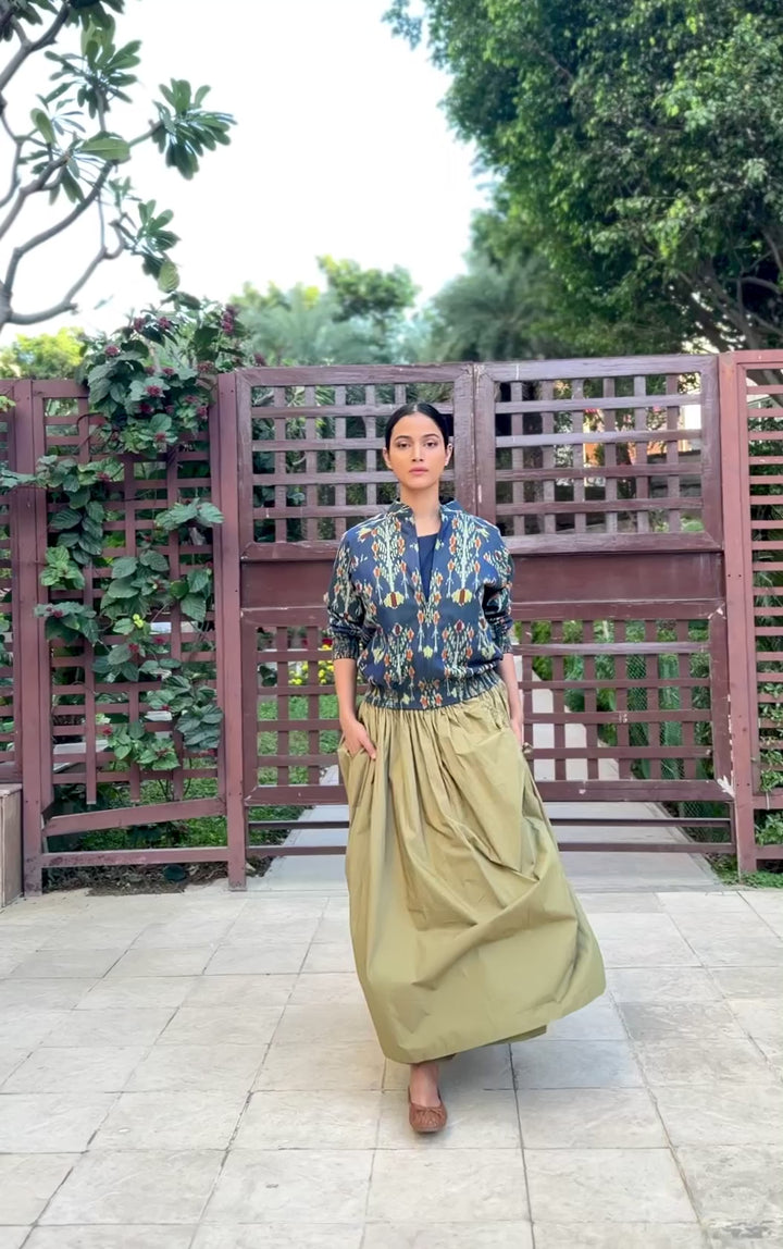 Agastya Bomber with Khaki Lima Skirt, Coord Set