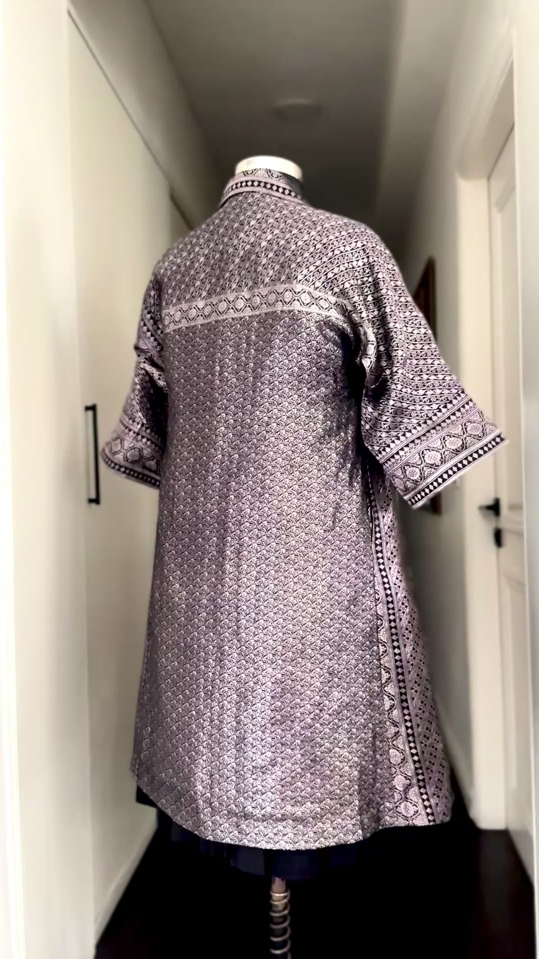 Jama 7, Long Robe Style Coat made with Vintage Zari Silk Three Quarter Sleeves