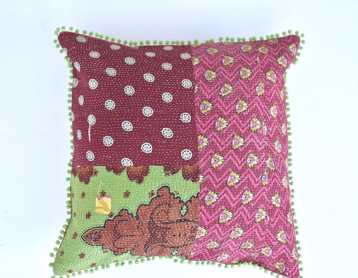 Beas, Reversible Vintage Kantha Cushion Cover 20X20" - kinchecom
